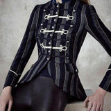 Women Fashion Elegant Embroidered Striped Long Sleeve Jacket