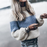 Women Round Neck Long Sleeves Striped Knitted Sweaters