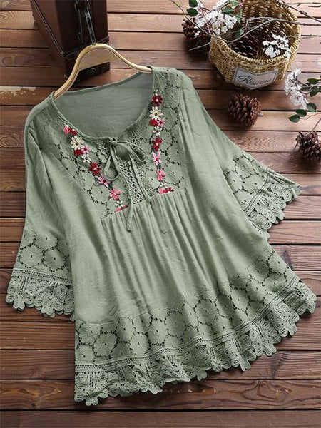 Women Summer Crochet Solid Casual Blouse