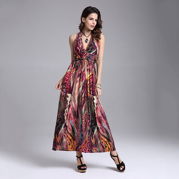 Sexy High Waist V-neck Printed Elegant Maxi Dress