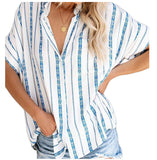 Women Summer Loose Striped Short Sleeves T-shirts 