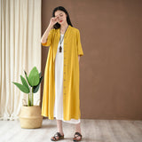 Women Cotton Linen Solid Color Vintage Casual Dress