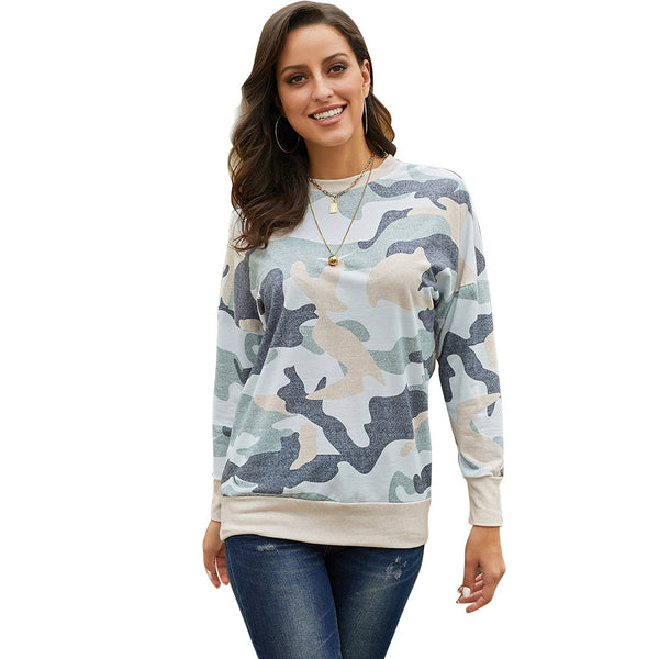 Women Casual Printed Long Sleeve O-neck Pullover Tops