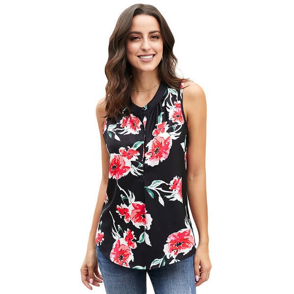 New printed V-neck chiffon shirt