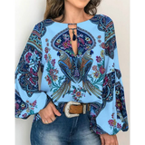 Bohemian Printed V Neck Blouse