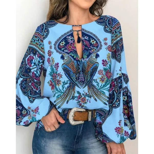 Bohemian Printed V Neck Blouse