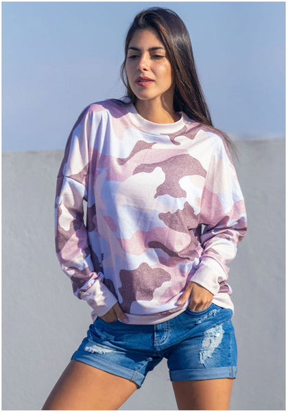 Women Casual Printed Long Sleeve O-neck Pullover Tops 