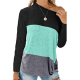 Women Round Neck Long Sleeve One Shoulder Casual Tee Tops