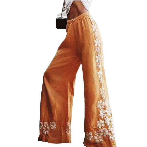Women New Style Cotton Embroidered Flower Casual Pants
