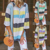 Women Striped Loose Casual Round Neck Half Sleeve T-shirt