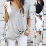 Casual Women V Neck Cotton Short Sleeve Summer Blouse