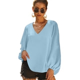 New female sense V-neck pullover lantern long sleeve loose large size shirt