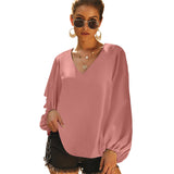 New female sense V-neck pullover lantern long sleeve loose large size shirt