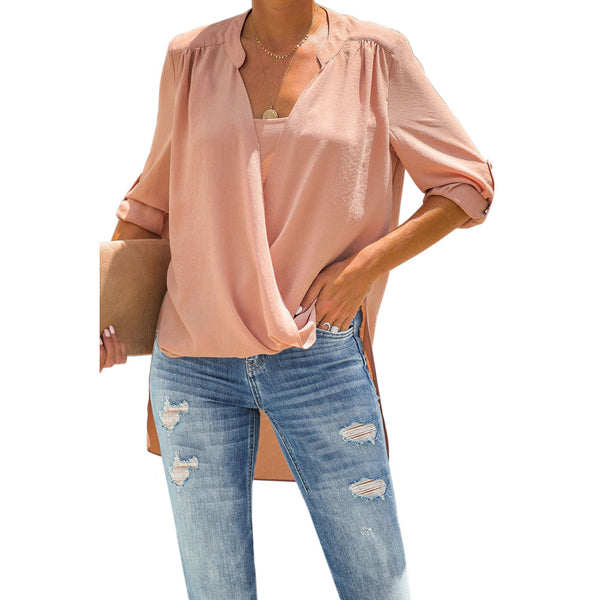 Women Loose Solid Color Long Sleeve Chic Blouse Shirts