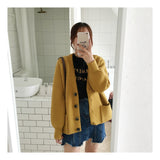 Women V neck Solid Loose Single-breasted Cardigans Sweater