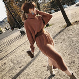 Long over-the-knee slim high-neck pullover sweater dress