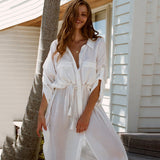 White Cotton Tunic Beach Cover Up Maxi Dress
