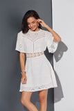 Women Backless Hollow Out Embroidery Mini Dress