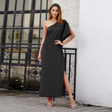 New Stylish One Shoulder Solid Color Irregular Sexy Maxi Dresses