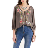 Women V-neck Long Sleeve Inwrought Casual Blouse Tops
