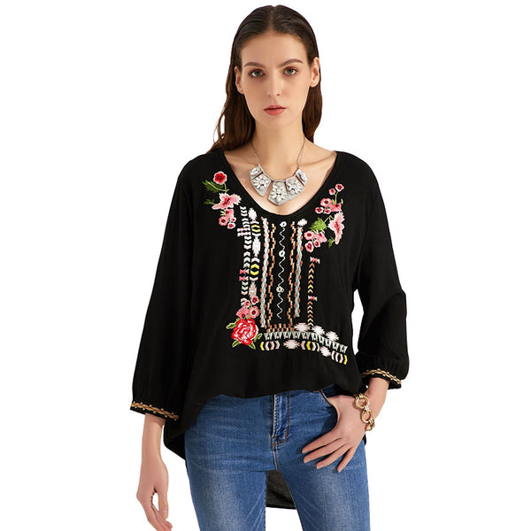 Women V-neck Long Sleeve Inwrought Casual Blouse Tops