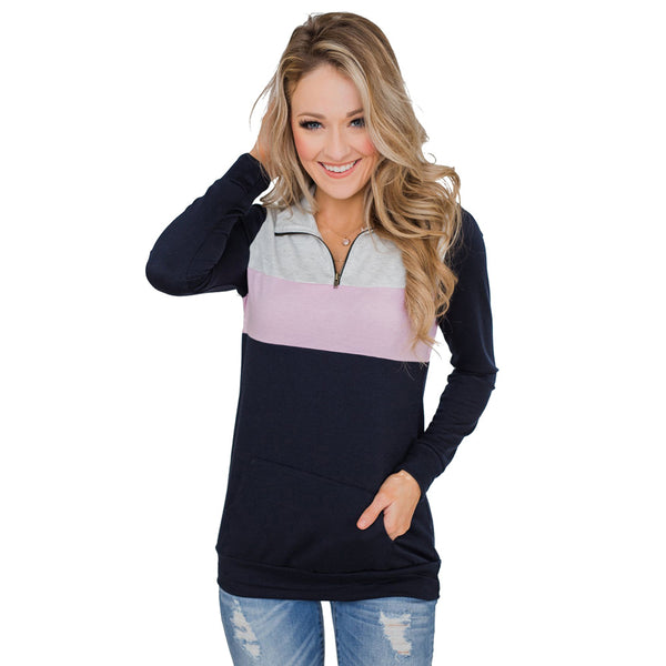 Women's Lapel Zipper Contrast Sweatshirt