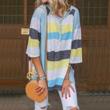 Women Striped Loose Casual Round Neck Half Sleeve T-shirt
