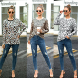 Women Leopard Print Round Neck Long Sleeve T-shirt