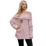 Women Solid Long Sleeve Off Shoulder Knitted Sweater