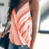 Women Sexy Off Shoulder Stripe Stitching Strap V-neck  Casual Blouse