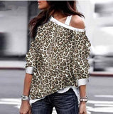 Women Leopard Long Sleeve Pullover Sweatshirts T-shirts 
