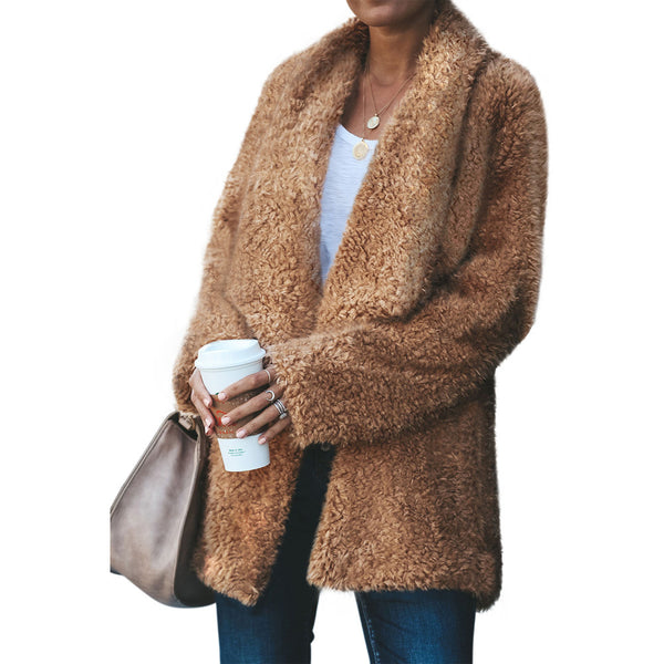 Women Long Sleeve Fluffy Warm Coat