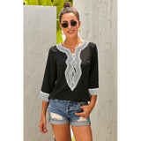 New ethnic embroidery female seven-point sleeve V-neck pullover loose shirt