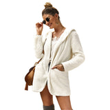 Solid Color Long Sleeve Pocket Hooded Cardigan Coat