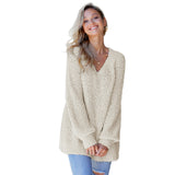 Knitwear women's V-neck pullover loose long-sleeved solid color sweater