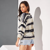 Women Striped Knitted Casual Pullover Elegant Sweaters 