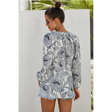 Female autumn new European and American printed long-sleeved loose hooded wild chiffon shirt