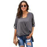 New loose front middle cross shirt seven-point sleeves women's shirt