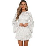 Patchwork O-NeckWhite Lace Hollow Out Flare Sleeve Bohemia Dresses