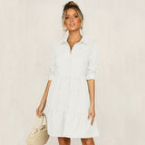 Single-breasted Large Swing Solid Shirt Mini Dress