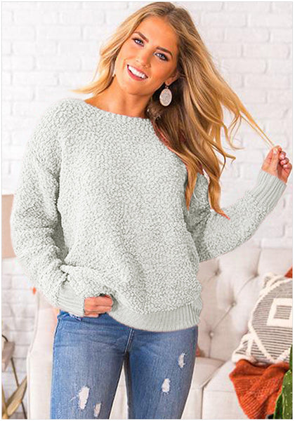 Women O-neck Knitted Long Sleeve Sexy Casual Pullover Sweater