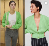 Women Loose Deep V-neck Knitted  Lantern Sleeve Sweater