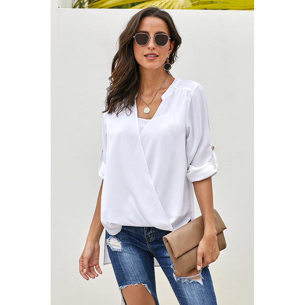 New loose front middle cross shirt seven-point sleeves women's shirt