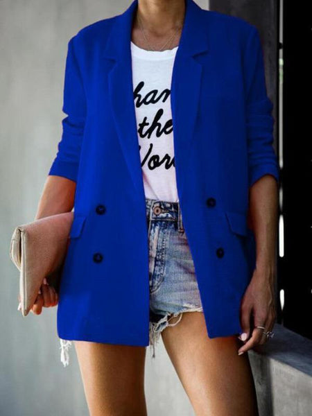 Women stylish fashion turn down collar plain blazers