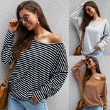 Women Batwing Sleeve O-neck Striped Loose Blouse Tops