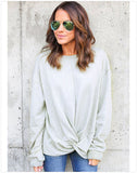 Women Solid Casual Long Sleeve Pullover O-neck Sweatshirt