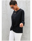 Women Solid Casual Long Sleeve Pullover O-neck Sweatshirt 