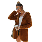 Solid Color Long Sleeve Pocket Hooded Cardigan Coat
