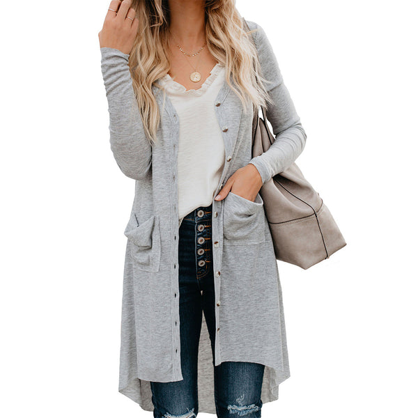 Women Casual Knitted Button Solid Cardigan