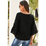 New female European and American sexy V-neck button decoration ruffled half-sleeved shirt